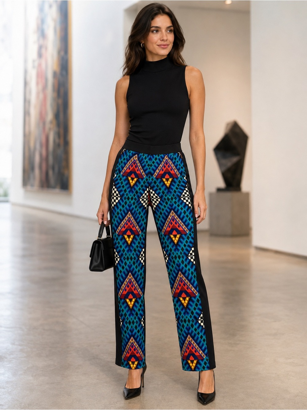 Mara Hoffman Geometric Print Slim Pants Black Multicolor Size XS